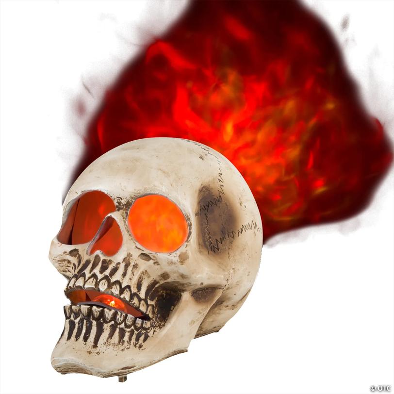 10" LightshowFire & Ice™ Flaming Skull Projection Light Halloween Decoration