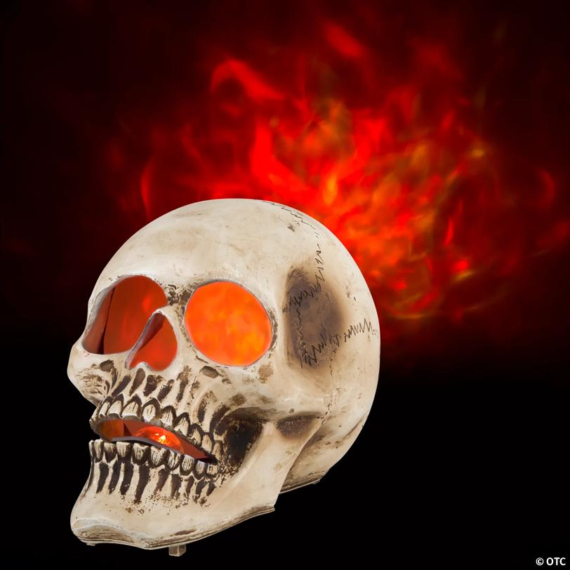 10" LightshowFire & Ice™ Flaming Skull Projection Light Halloween Decoration