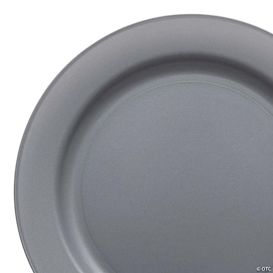 10" Matte Steel Gray Round Disposable Plastic Dinner Plates (40 Plates) | USA Decoration®