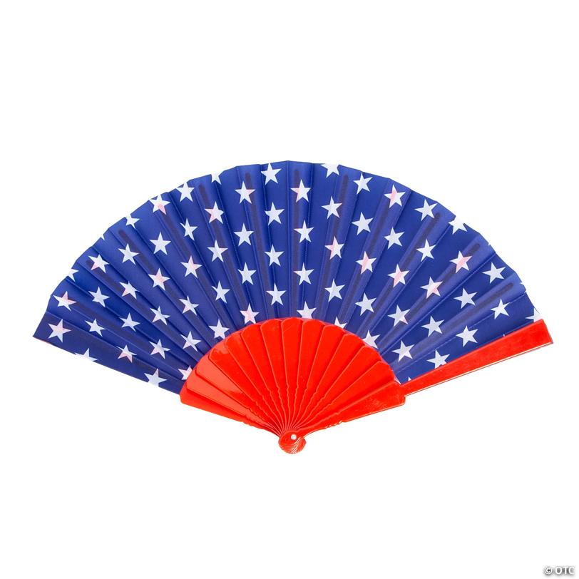 10" Patriotic Stars Folding Polyester Hand Fans - 12 Pc.