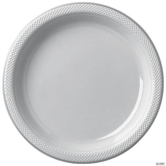 10" Silver Round Disposable Plastic Dinner Plates - 20 Pieces | USA Decoration®