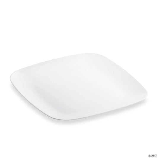 10" Solid White Flat Rounded Square Disposable Plastic Dinner Plates (40 Plates) | USA Decoration®