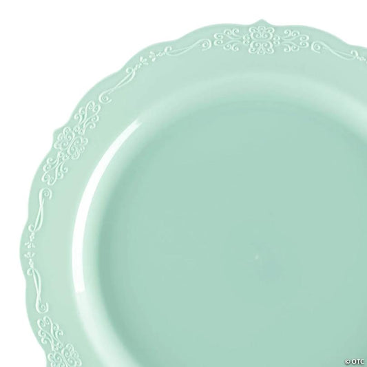 10" Turquoise Vintage Round Disposable Plastic Dinner Plates (50 Plates) | USA Decoration®