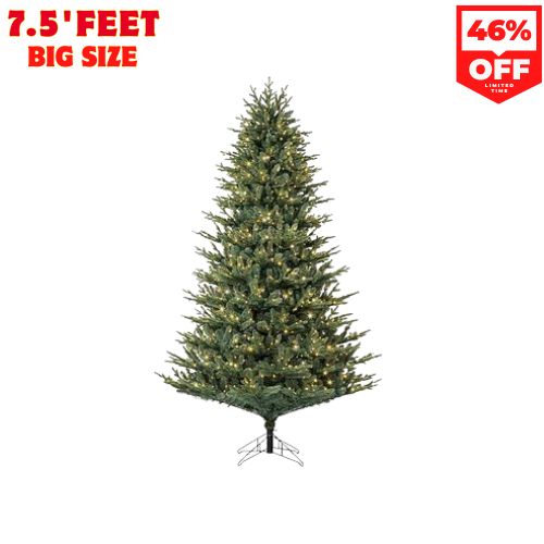 7.5-ft Flocked Montana Fir Pre-lit Artificial Christmas Tree with White LED Lights | USA Decoration®