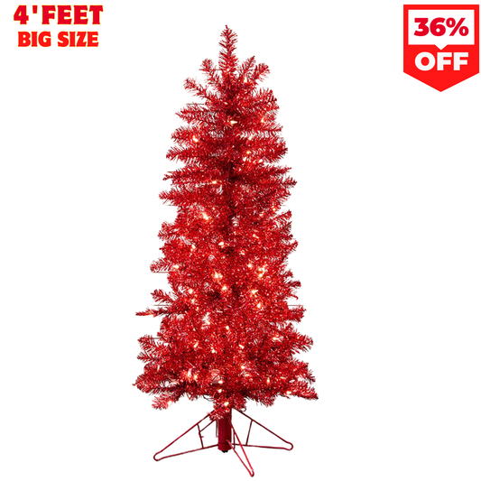 4 Foot Red Tinsel Artificial Christmas Tree