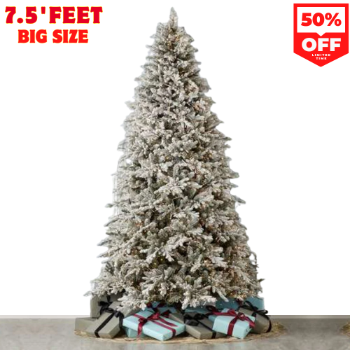 7.5' Flocked Dandan Pine Tree with 2200 Warm White LED Lights Bright & Lush Holiday Centerpiece