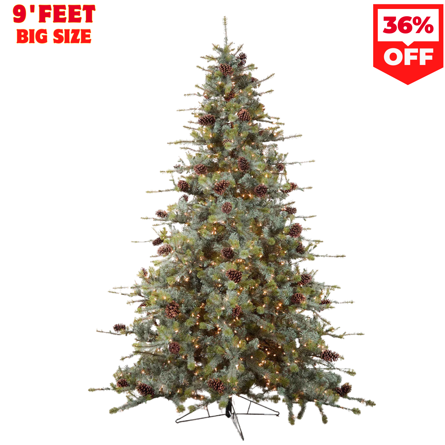 9 Foot Mammoth Pine Christmas Tree with 1,300 Warm White Lights