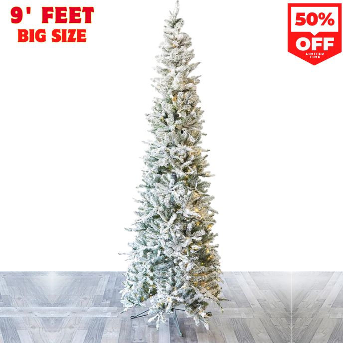 9' Snow crest Pencil Pine Tree with 700 Color-Changing LED Lights Slim & Vibrant Christmas Tree