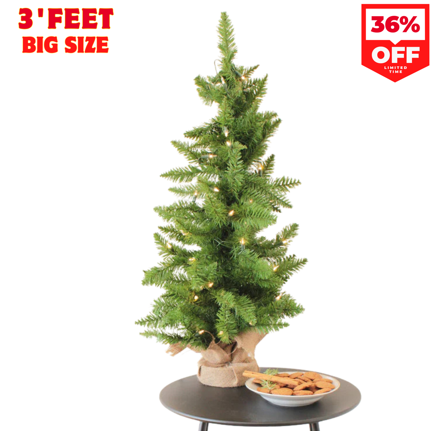 3' Prelit Tabletop Christmas Tree with Burlap Base