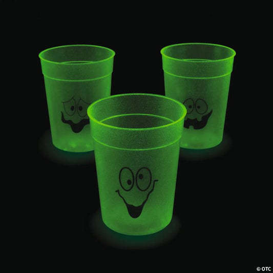 10 oz. Glow-in-the-Dark Spooky Face Halloween BPA-Free Plastic Cups - 12 Ct.