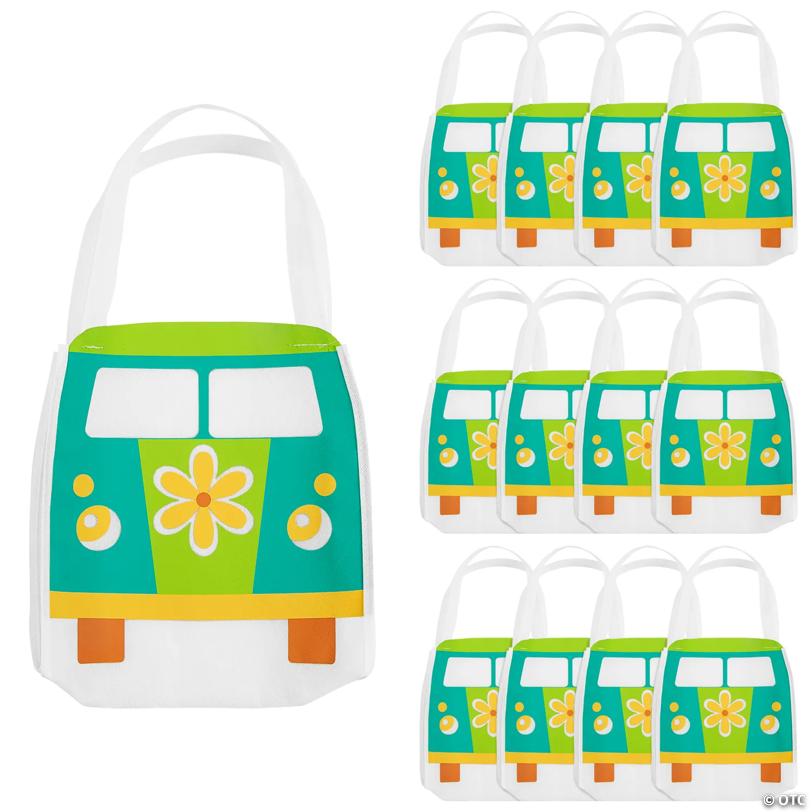 10" x 10" Medium Groovy Van-Shaped Nonwoven Tote Bags – 12 Pc.