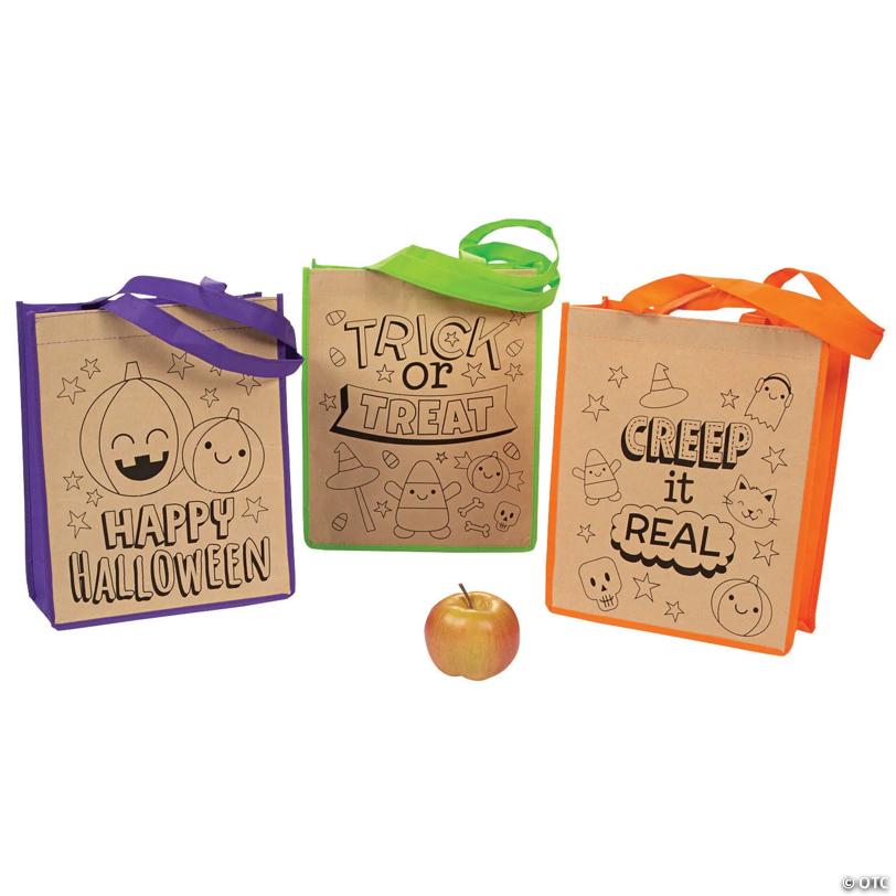 10" x 12" Color Your Own Large Halloween Nonwoven Tote Bags - 12 Pc.