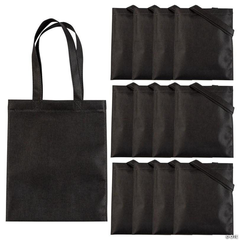 10" x 12" Medium Black Nonwoven Tote Bags - 12 Pc.