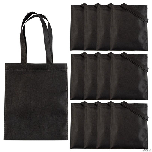 10" x 12" Medium Black Nonwoven Tote Bags - 12 Pc.