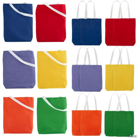 10" x 12" Medium Bright Color Canvas Tote Bags – 12 Pc.