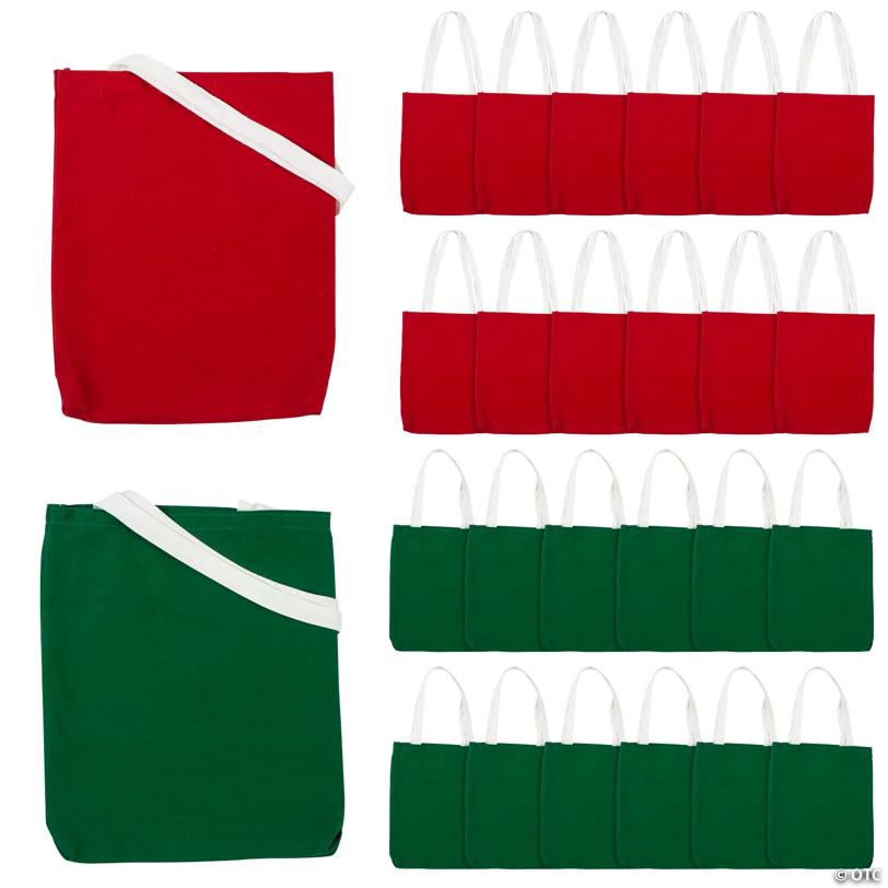 10" x 12" Medium Christmas Red & Green Canvas Tote Bag Assortment – 24 Pc.