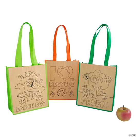 10" x 12" Medium Color Your Own Earth Day Nonwoven Tote Bags - 12 Pc.