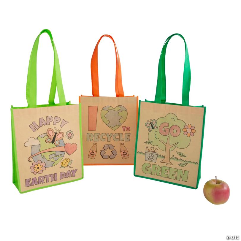 10" x 12" Medium Color Your Own Earth Day Nonwoven Tote Bags - 12 Pc.