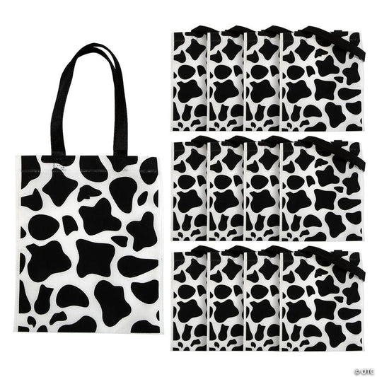 10" x 12" Medium Cow Print Nonwoven Tote Bags - 12 Pc.