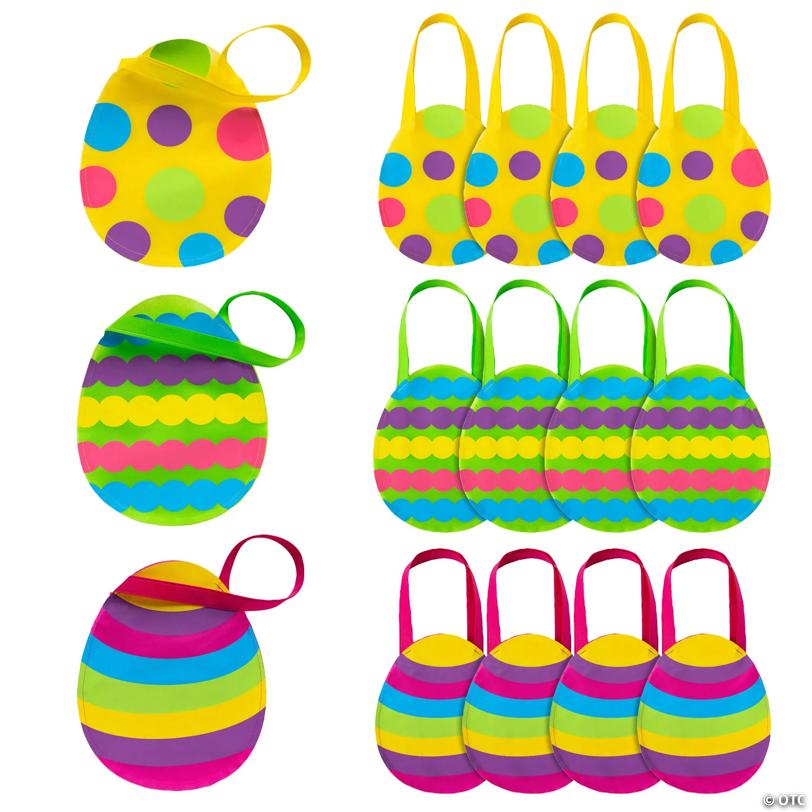 10" x 12" Medium Easter Egg-Shaped Nonwoven Tote Bags – 12 Pc.