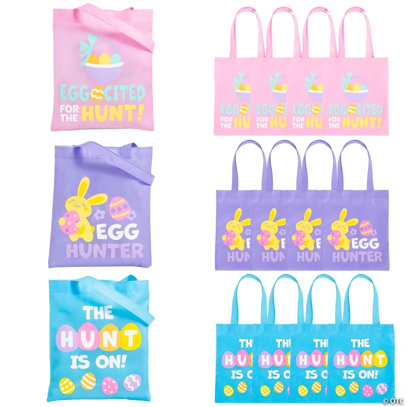 10" x 12" Medium Nonwoven Pastel Easter Egg Hunt Tote Bags - 12 Pc.