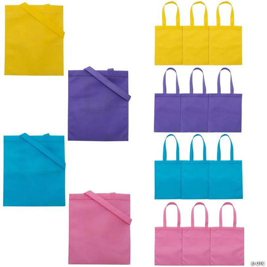 10" x 12" Medium Nonwoven Pastel Pink, Yellow, Aqua & Purple Tote Bags - 12 Pc.