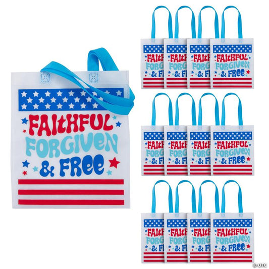 10" x 12" Medium Religious Groovy Patriotic Nonwoven Tote Bag - 12 Pc.