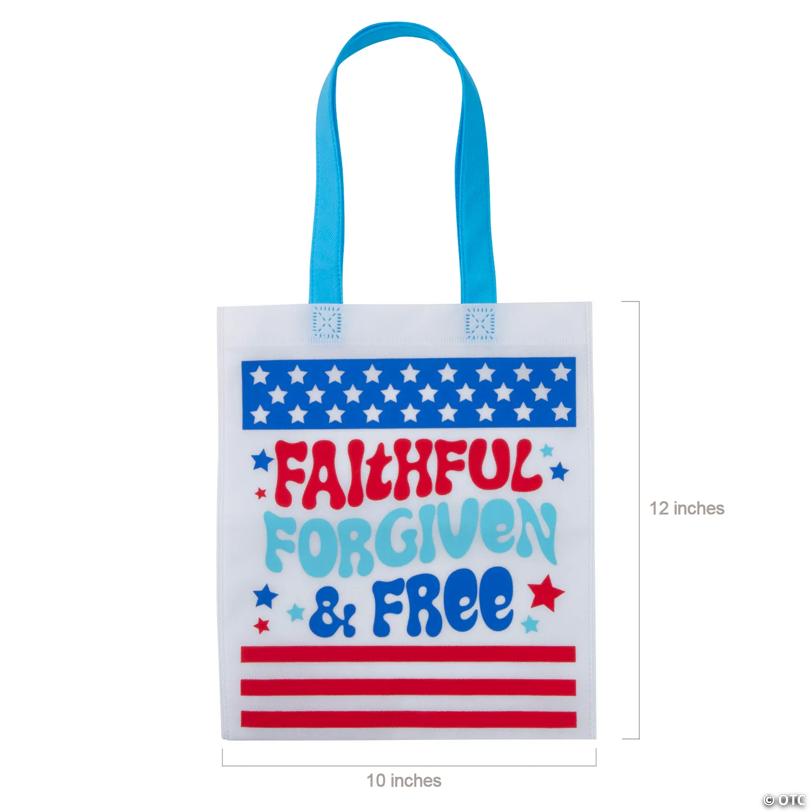 10" x 12" Medium Religious Groovy Patriotic Nonwoven Tote Bag - 12 Pc.