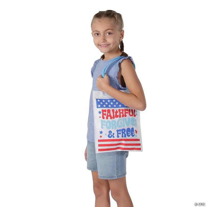 10" x 12" Medium Religious Groovy Patriotic Nonwoven Tote Bag - 12 Pc.