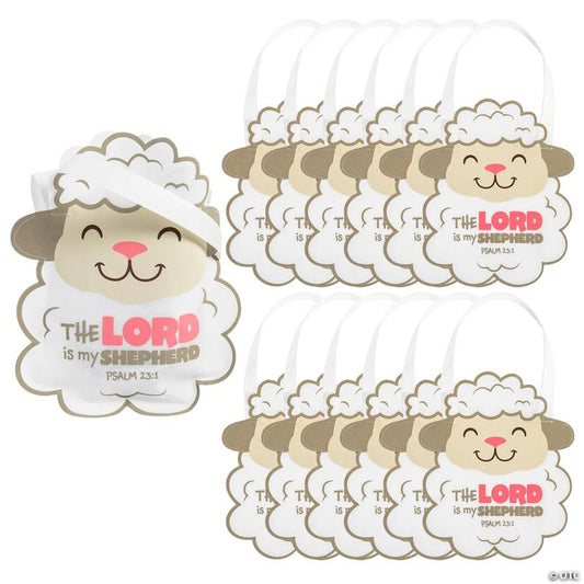 10" x 12" Medium Religious The Lord is My Shepherd Lamb-Shaped Tote Bags – 12 Pc.