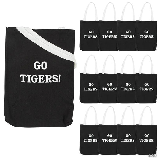 10" x 12" Personalized Medium Black Canvas Tote Bags - 12 Pc.