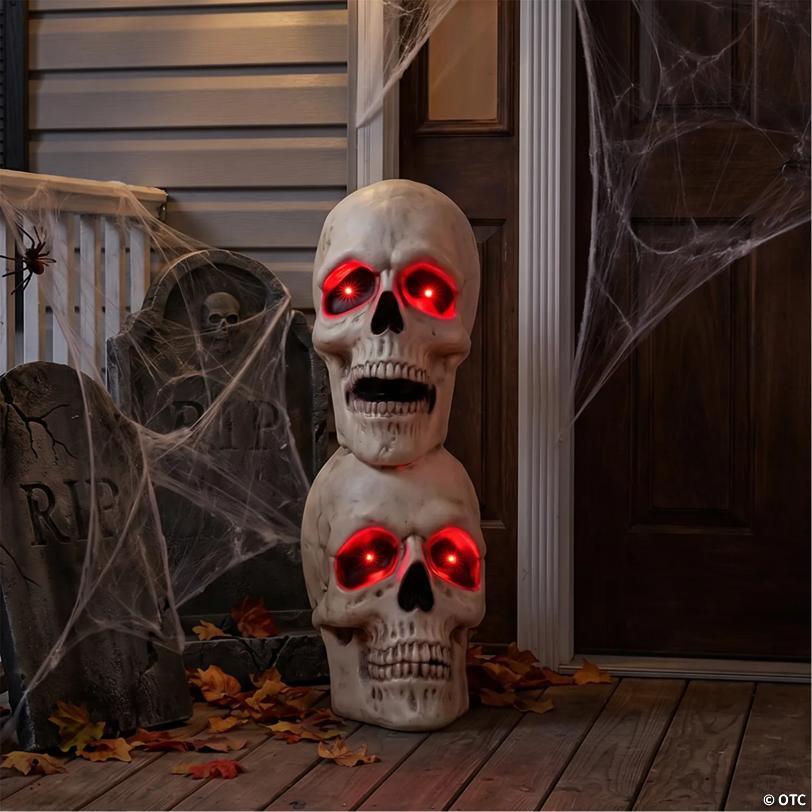10" x 27 1/2" Creepy Bones Plastic Human Skull Stack Halloween Decoration
