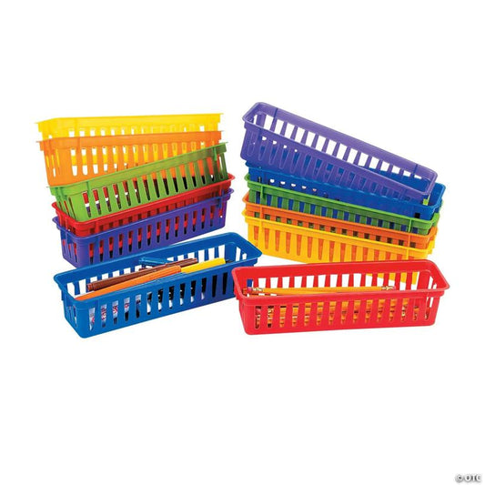 10" x 2 1/4" Classroom Pencil & Marker Plastic Baskets - 12 Pc.