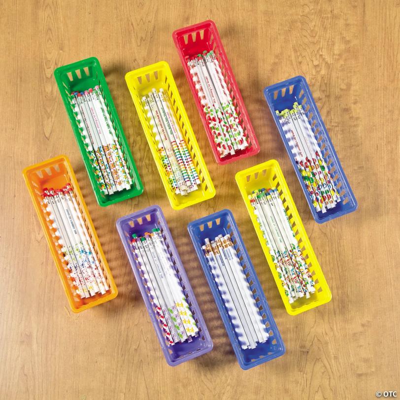 10" x 2 1/4" Classroom Pencil & Marker Plastic Baskets - 12 Pc.