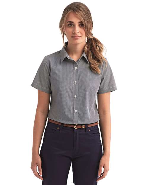 Women's Microcheck Gingham Short Sleeve Cotton Dress Shirt | USA Decoration