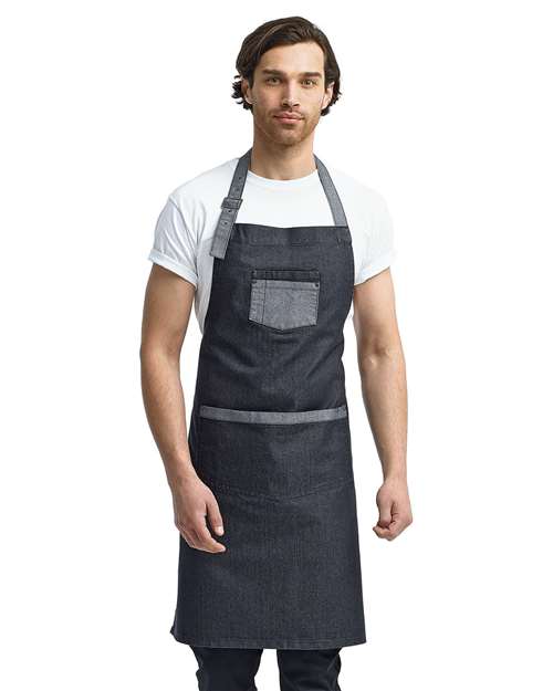 Domain Contrast Denim Bib Apron with Pockets | USA Decoration