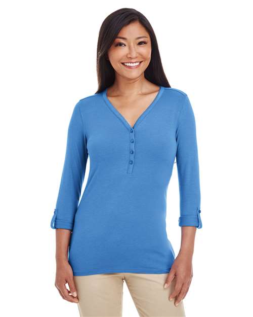 Women's Perfect Fit™ Y-Placket Convertible Sleeve Knit Top | USA Decoration