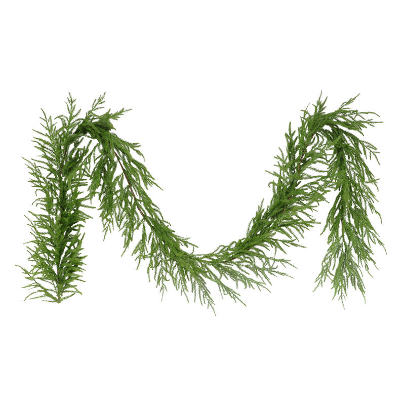 9 ft Frosted Christmas Garland styled along a festive mantel