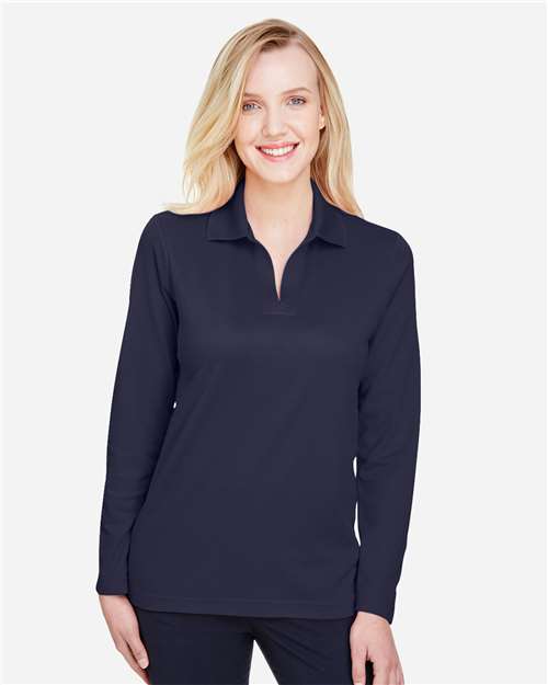 Women's CrownLux Performance® Plaited Long Sleeve Polo | USA Decoration