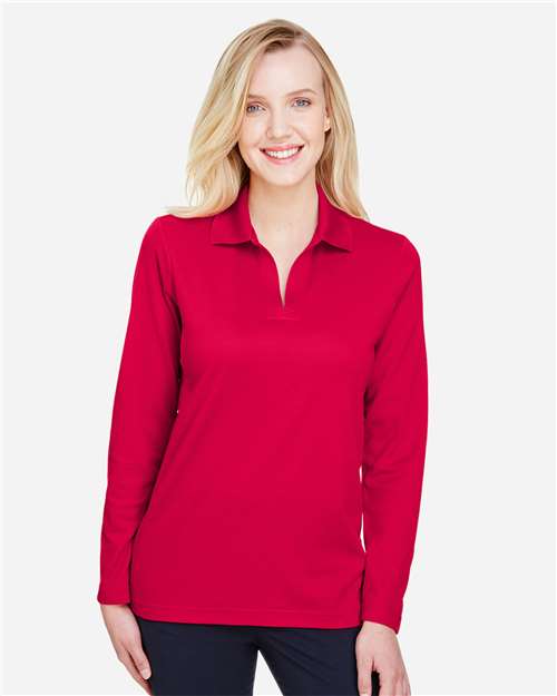 Women's CrownLux Performance® Plaited Long Sleeve Polo | USA Decoration