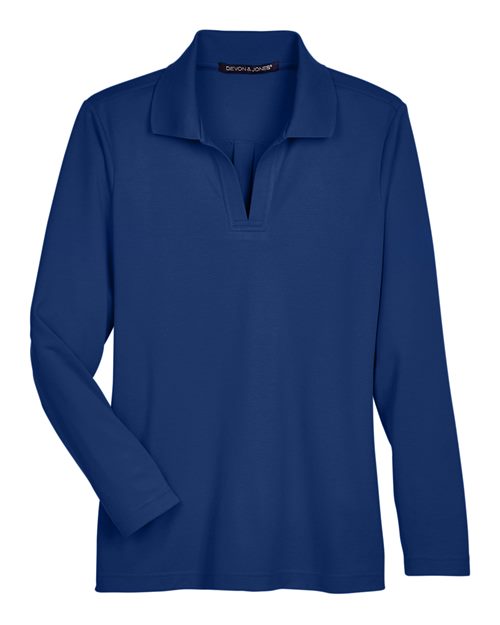 Women's CrownLux Performance® Plaited Long Sleeve Polo | USA Decoration