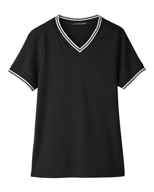 Women's CrownLux Performance® Plaited Tipped V-Neck Shirt | USA Decoration