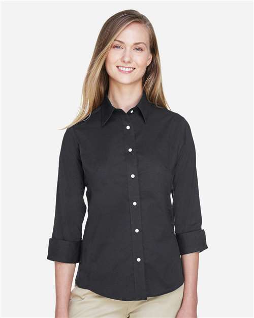 Women's Perfect Fit™ Three-Quarter Sleeve Stretch Poplin Dress Shirt | USA Decoration