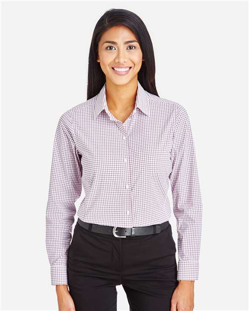 Women's CrownLux Performance® Micro Windowpane Woven Dress Shirt | USA Decoration