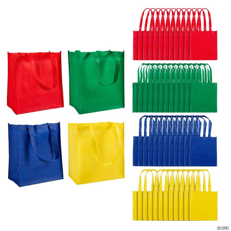 11 3/4” x 14 1/4” Bulk 50 Pc. Large Primary Color Nonwoven Shopping Tote Bags