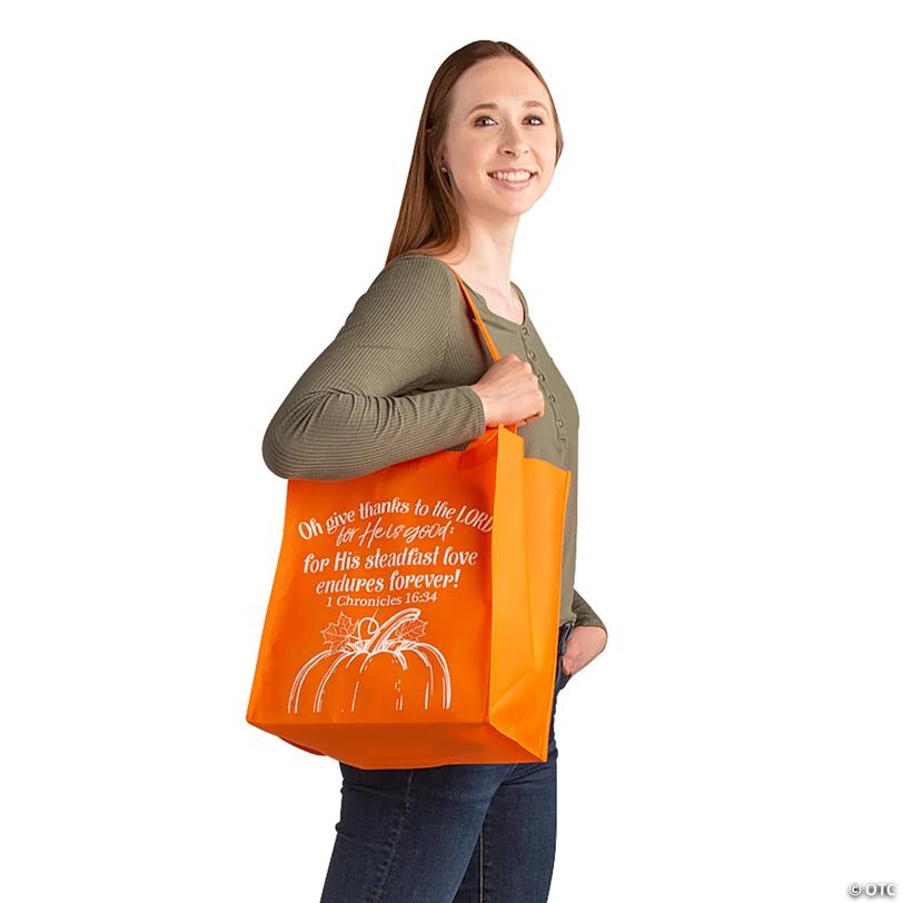 11 3/4" x 12 1/2"  Large Nonwoven Religious Fall Harvest Tote Bags - 12 Pc.