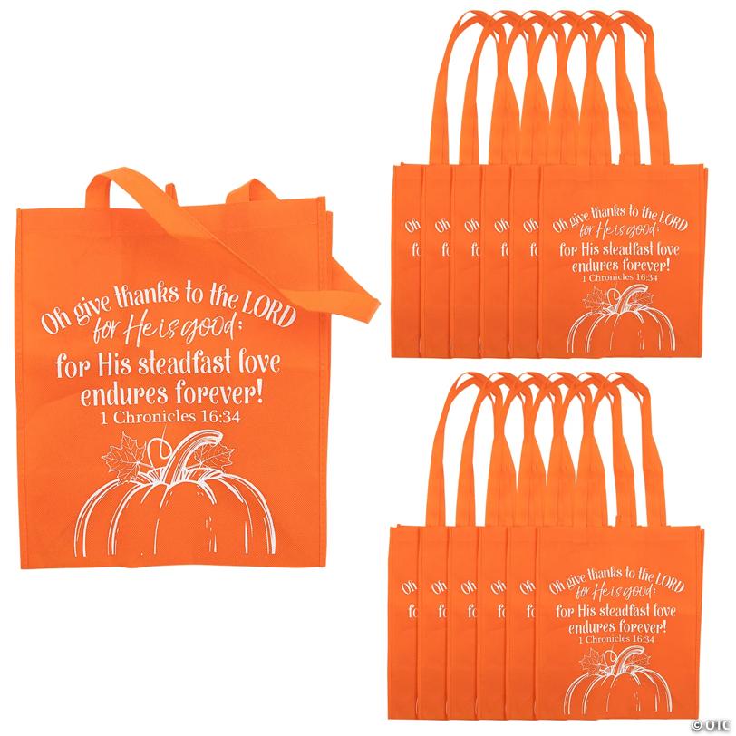 11 3/4" x 12 1/2"  Large Nonwoven Religious Fall Harvest Tote Bags - 12 Pc.