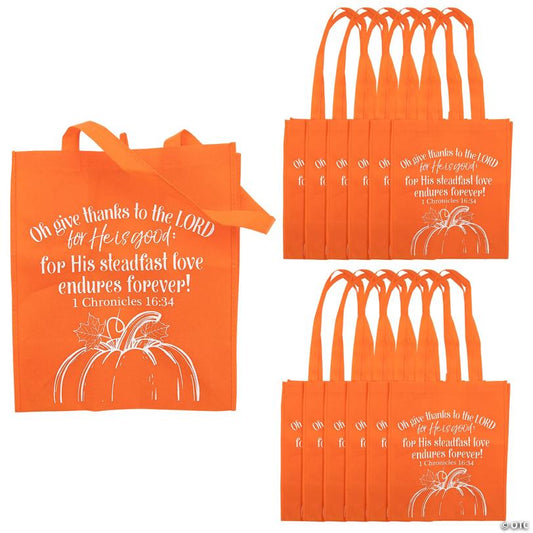 11 3/4" x 12 1/2"  Large Nonwoven Religious Fall Harvest Tote Bags - 12 Pc.