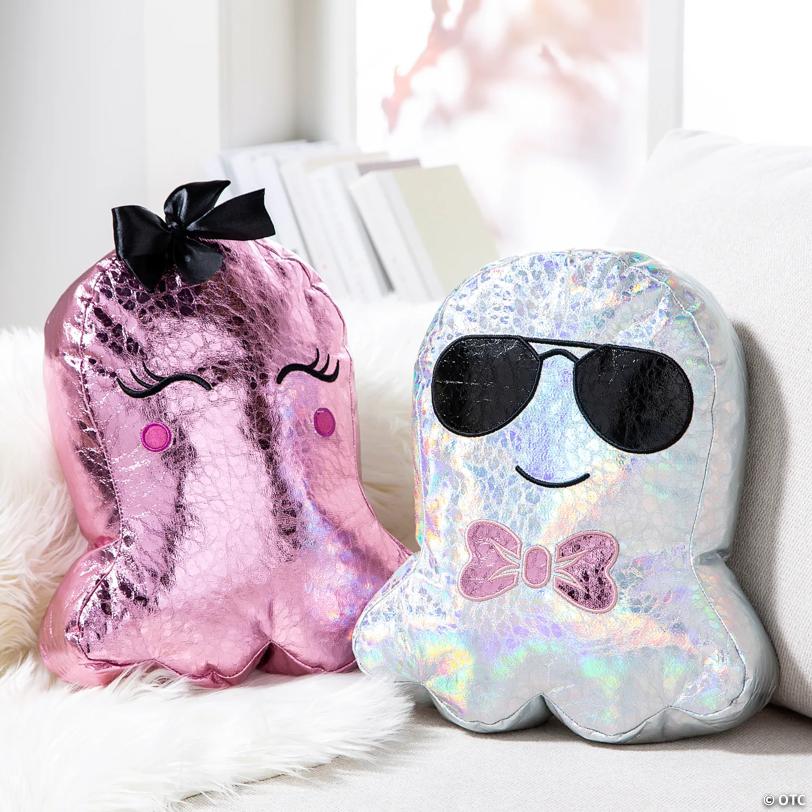 11 3/4" x 13 3/4" Halloween Metallic Polyester Ghost Pillows Set - 2 Pc.