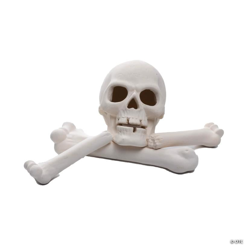 11" Ceramic Skull & Bones Fire Log Halloween Decoration